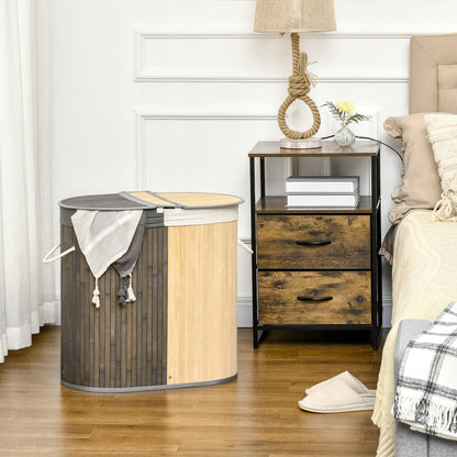 Bamboo Laundry Basket with 100L Capacity Laundry Hamper with Flip Lid and Removable 2-Compartment Bag 62.5x37x60.5 cm Gray and Natural