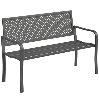 2-Seater Metal Garden Bench — Weatherproof Outdoor Bench with Rust-Resistant Louvered Steel Backrest, Geometric Design, Fits up to 529 lb, 50" x 24" x 33.5", Dark Gray