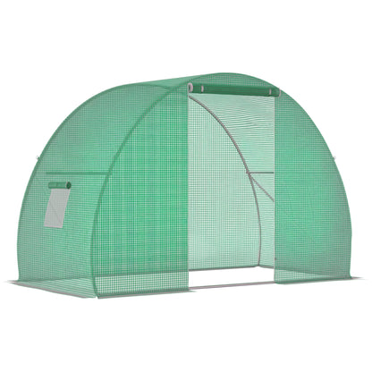 Garden Tunnel Greenhouse Wintering Greenhouse Ground Area 4.5 m² Dimensions 3L x 1.5W x 2H m Reinforced Tubular Frame Zippered Door 2 Roll-Up Windows Green