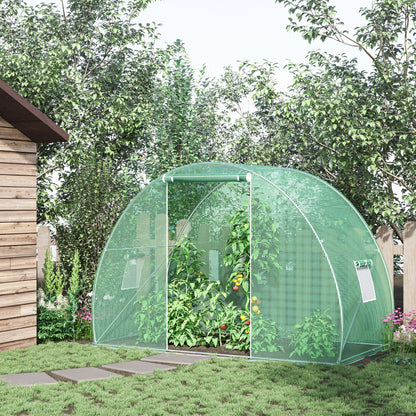 Garden Tunnel Greenhouse Wintering Greenhouse Ground Area 4.5 m² Dimensions 3L x 1.5W x 2H m Reinforced Tubular Frame Zippered Door 2 Roll-Up Windows Green