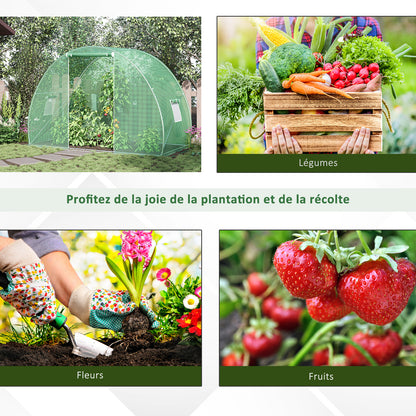 Garden Tunnel Greenhouse Wintering Greenhouse Ground Area 4.5 m² Dimensions 3L x 1.5W x 2H m Reinforced Tubular Frame Zippered Door 2 Roll-Up Windows Green