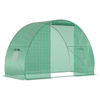 Garden Tunnel Greenhouse Wintering Greenhouse Ground Area 4.5 m² Dimensions 3L x 1.5W x 2H m Reinforced Tubular Frame Zippered Door 2 Roll-Up Windows Green