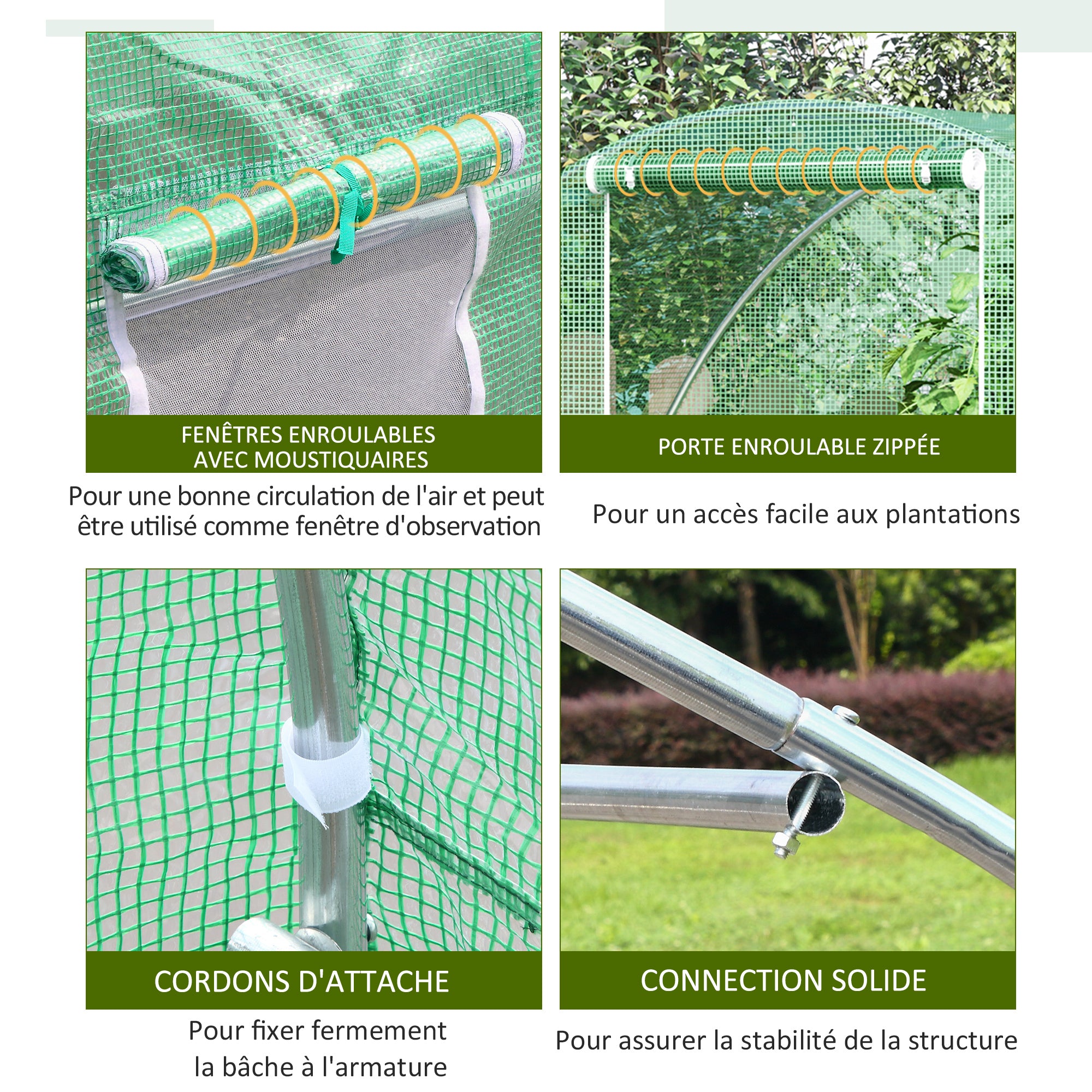 Garden Tunnel Greenhouse Wintering Greenhouse Ground Area 4.5 m² Dimensions 3L x 1.5W x 2H m Reinforced Tubular Frame Zippered Door 2 Roll-Up Windows Green