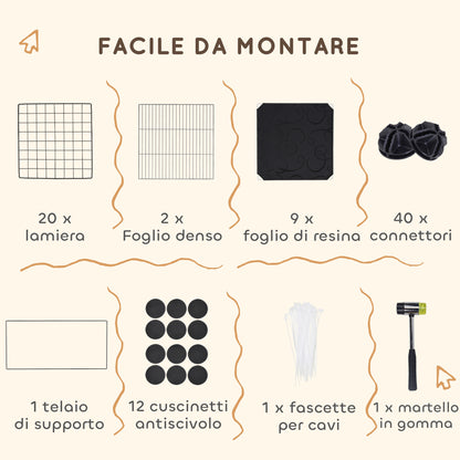 Modular Small Animal Cage with 2 Raised Houses, Indoor Rabbit Fence, Guinea Pig and Hedgehog Cage with 31 Panels, Black