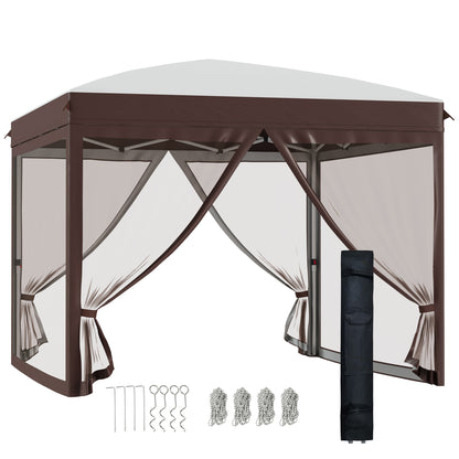 Pop-up Folding Garden Gazebo 3x3m with Mosquito Net and Wheels Carry Bag, UV50+, Cream Color