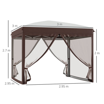 Pop-up Folding Garden Gazebo 3x3m with Mosquito Net and Wheels Carry Bag, UV50+, Cream Color