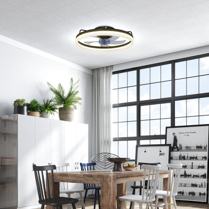 LED Ceiling Fan with Light 40W, Reversible DC Motor, Quiet Ceiling Fan Lamp, Remote Control, 6 Speeds, 3 Light Colors, Timer, for Living Room, 20 in (Ø50 cm), Black