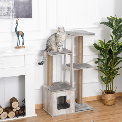 Multi-Level Scratching Tree for Cats with House and Jute Ropes, 67x38.5x114 cm, Gray