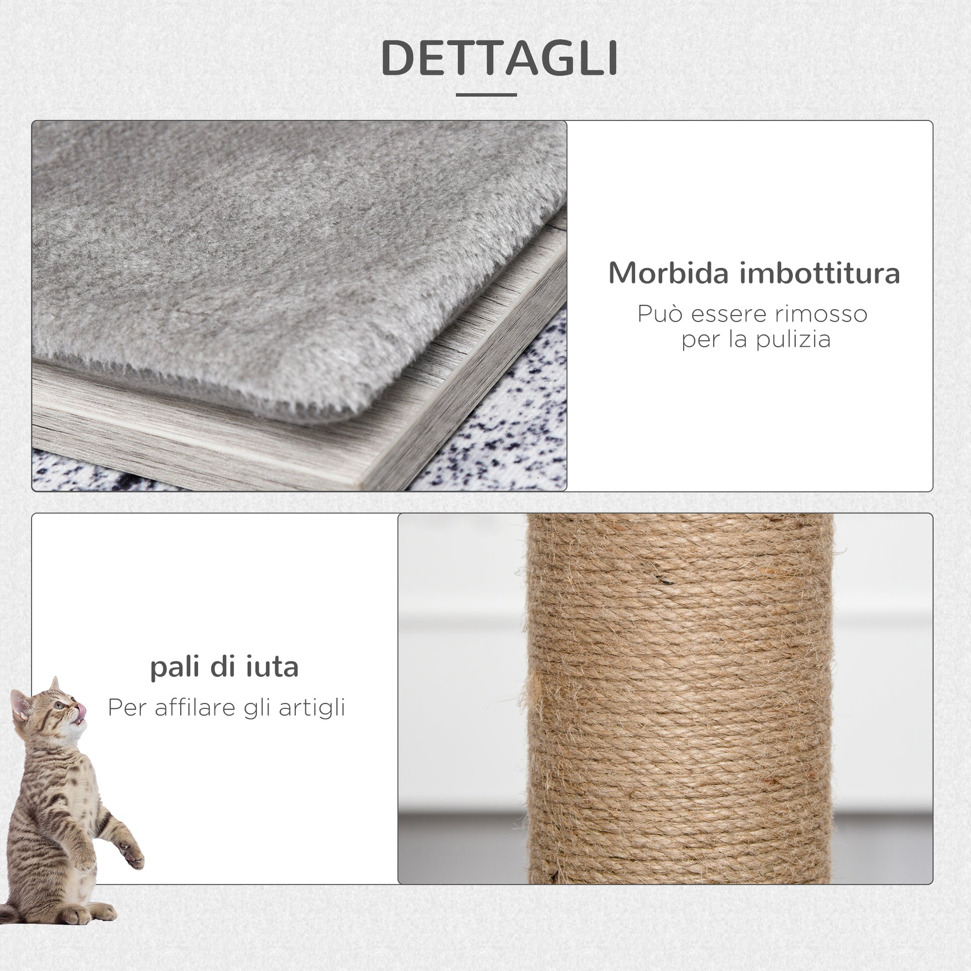 Multi-Level Scratching Tree for Cats with House and Jute Ropes, 67x38.5x114 cm, Gray