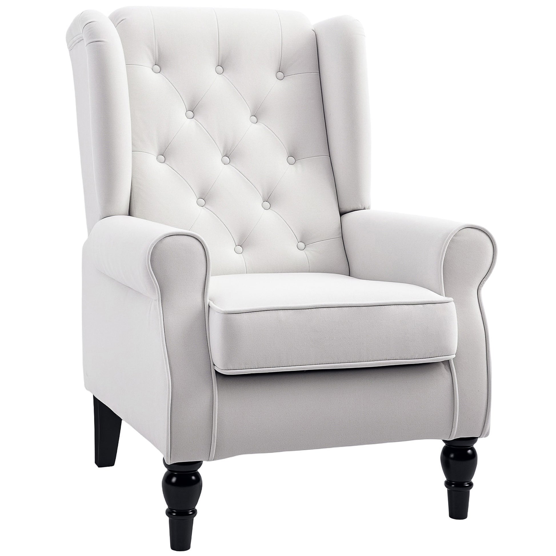 Wingback Chair with Tufting, High Backrest, Upholstered Lounge Chair with Rounded Armrests, Wooden Legs, for Bedroom, Living Room, up to 160 kg, Cream White