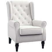 Wingback Chair with Tufting, High Backrest, Upholstered Lounge Chair with Rounded Armrests, Wooden Legs, for Bedroom, Living Room, up to 160 kg, Cream White