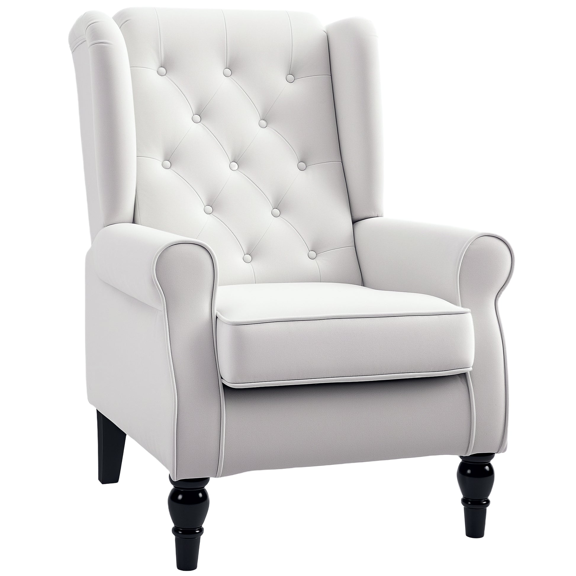 Wingback Chair with Tufting, High Backrest, Upholstered Lounge Chair with Rounded Armrests, Wooden Legs, for Bedroom, Living Room, up to 160 kg, Cream White