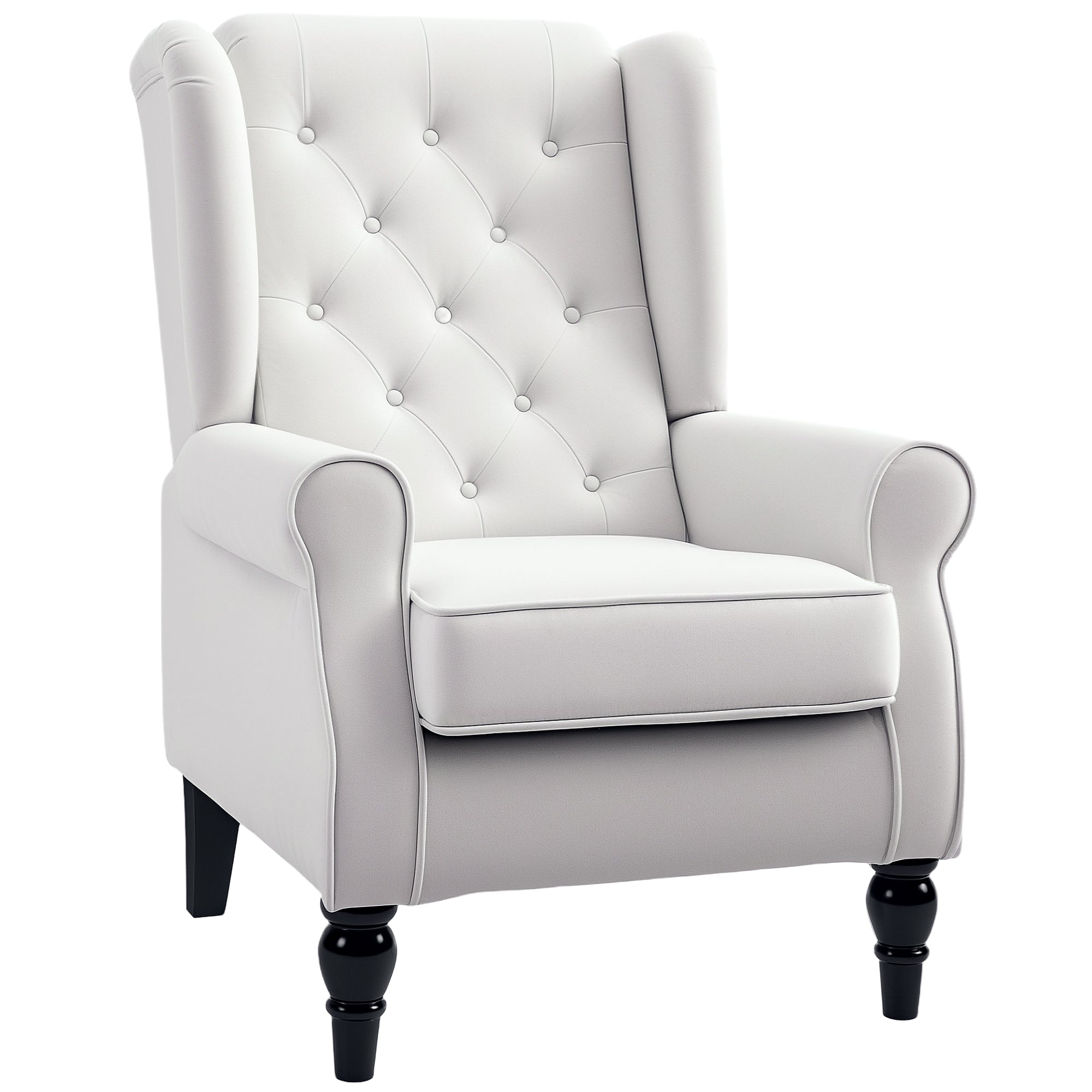 Wingback Chair with Tufting, High Backrest, Upholstered Lounge Chair with Rounded Armrests, Wooden Legs, for Bedroom, Living Room, up to 160 kg, Cream White