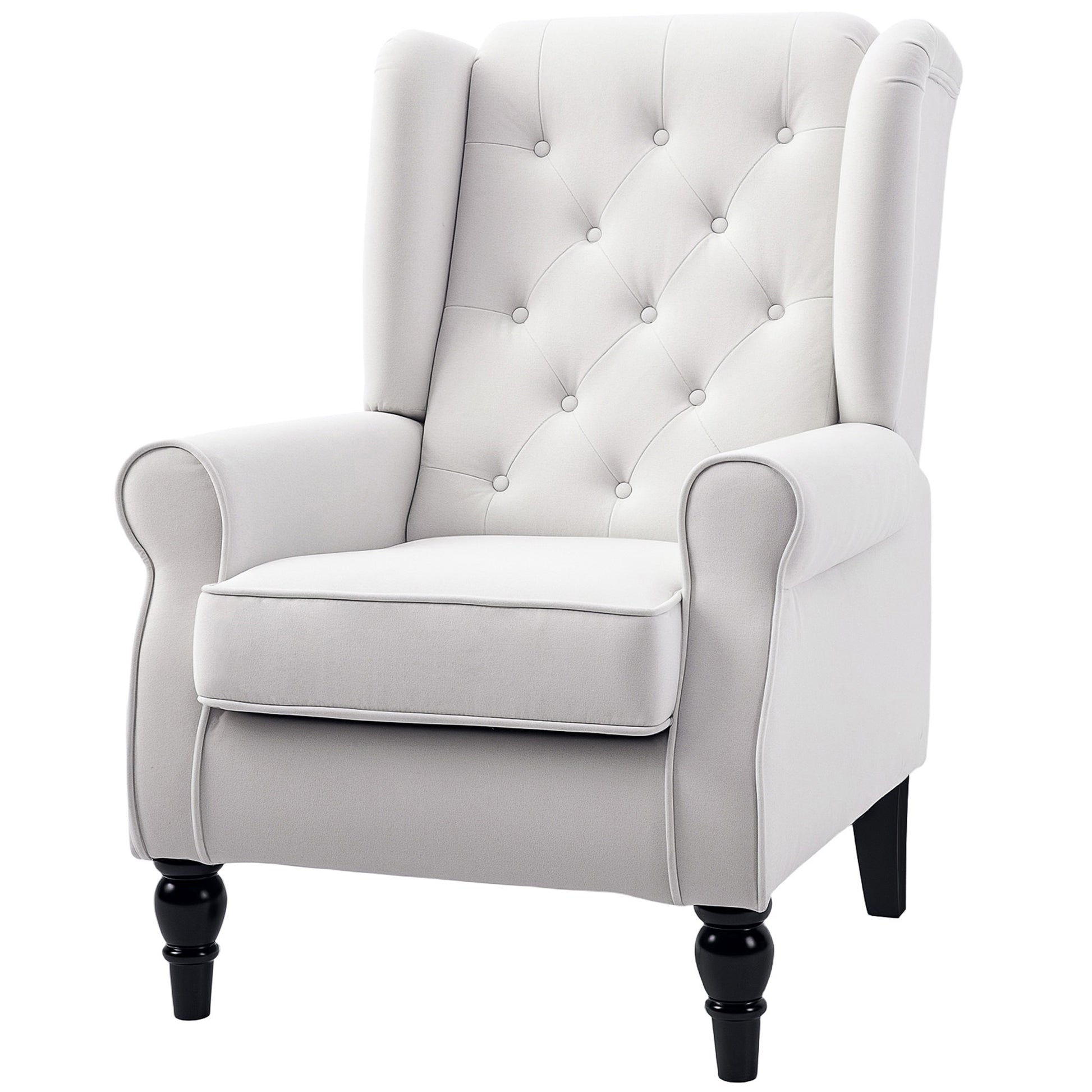 Wingback Chair with Tufting, High Backrest, Upholstered Lounge Chair with Rounded Armrests, Wooden Legs, for Bedroom, Living Room, up to 160 kg, Cream White
