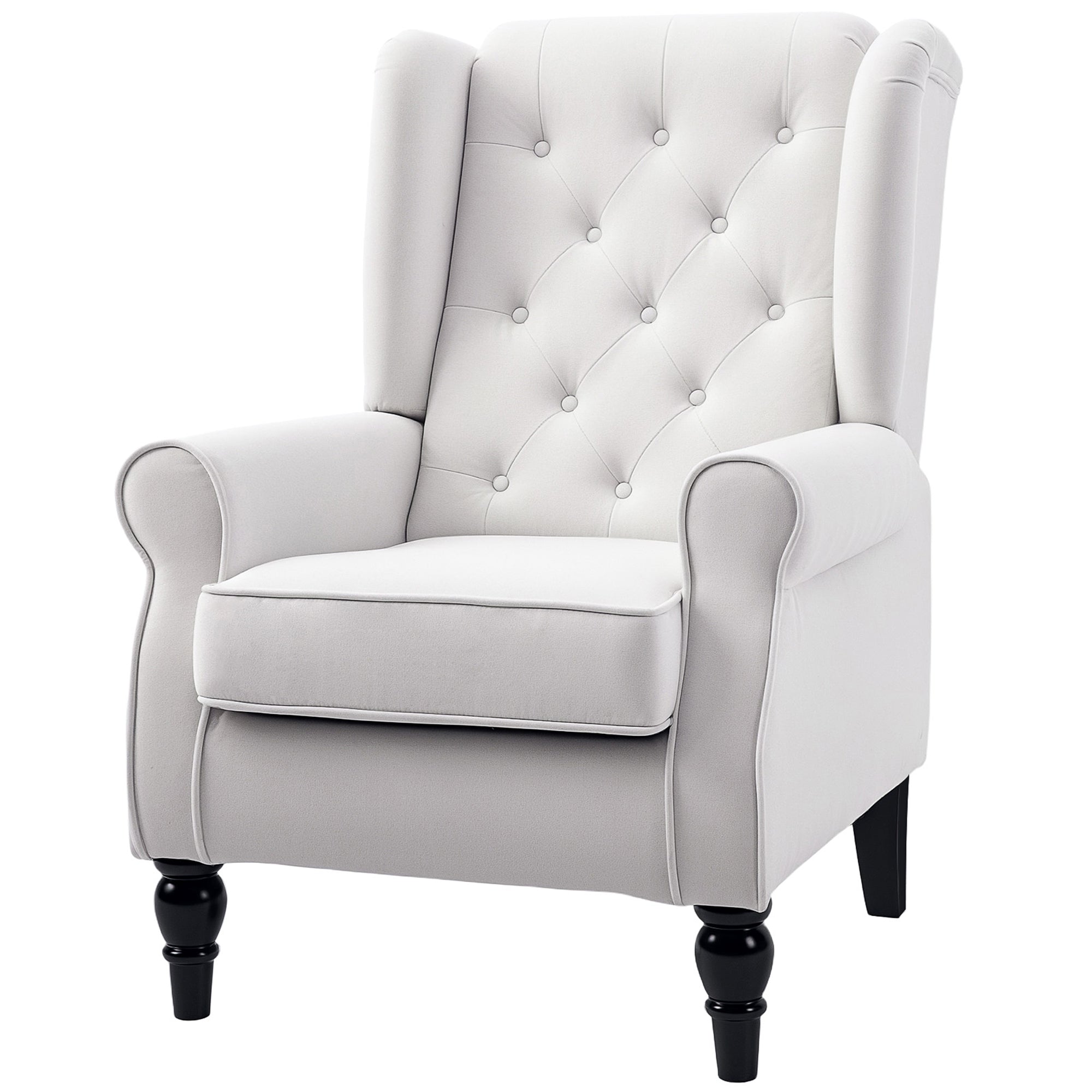 Wingback Chair with Tufting, High Backrest, Upholstered Lounge Chair with Rounded Armrests, Wooden Legs, for Bedroom, Living Room, up to 160 kg, Cream White