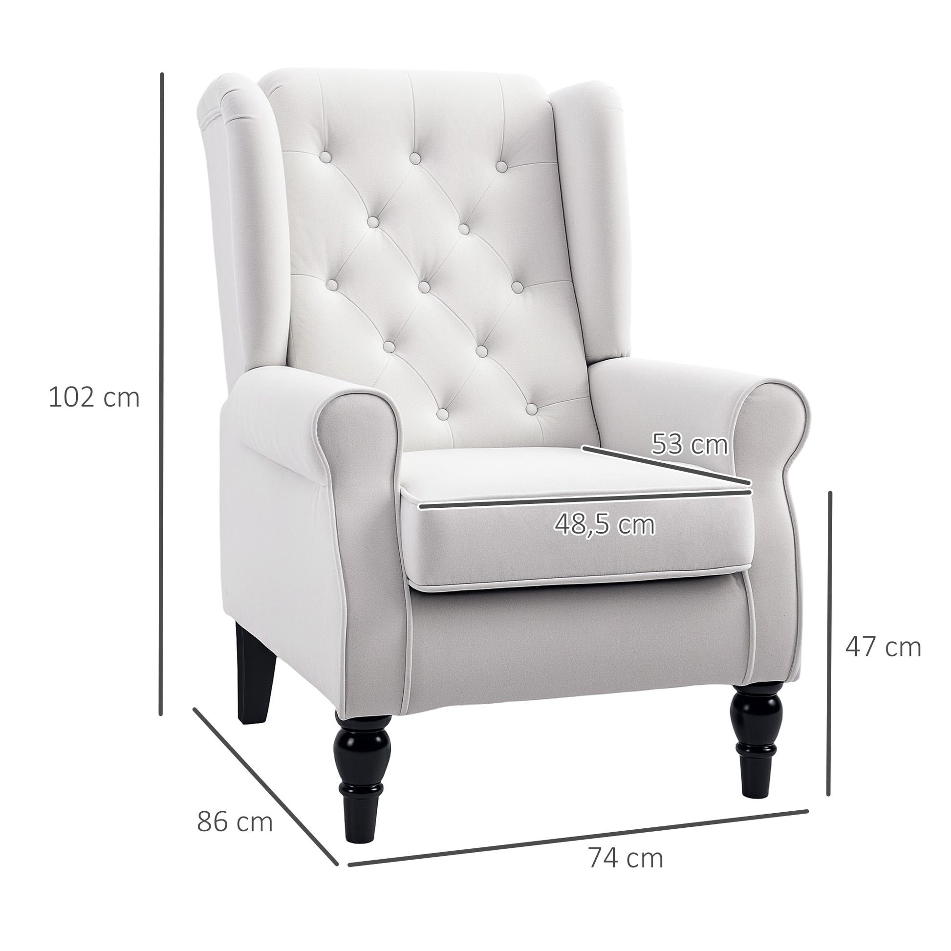 Wingback Chair with Tufting, High Backrest, Upholstered Lounge Chair with Rounded Armrests, Wooden Legs, for Bedroom, Living Room, up to 160 kg, Cream White