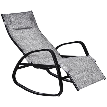 Rocking Chair with Adjustable Backrest and Footrest, Rocking Lounger with Headrest, Garden Recliner, Swing Lounger, Texteline, Gray, 64 x 94 x 108 cm