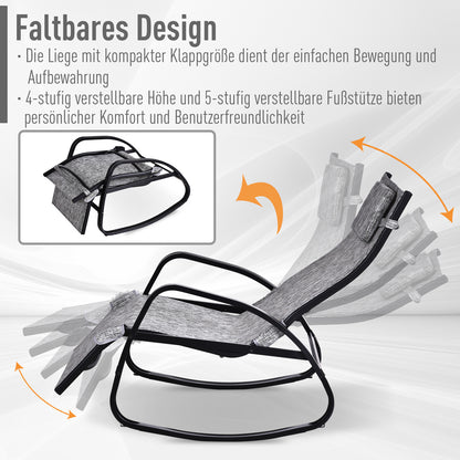 Rocking Chair with Adjustable Backrest and Footrest, Rocking Lounger with Headrest, Garden Recliner, Swing Lounger, Texteline, Gray, 64 x 94 x 108 cm