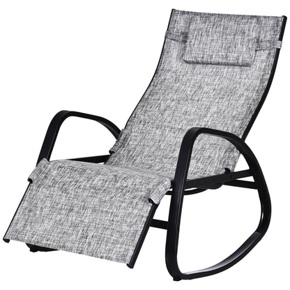 Rocking Chair with Adjustable Backrest and Footrest, Rocking Lounger with Headrest, Garden Recliner, Swing Lounger, Texteline, Gray, 64 x 94 x 108 cm