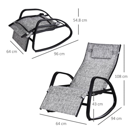 Rocking Chair with Adjustable Backrest and Footrest, Rocking Lounger with Headrest, Garden Recliner, Swing Lounger, Texteline, Gray, 64 x 94 x 108 cm