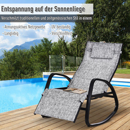 Rocking Chair with Adjustable Backrest and Footrest, Rocking Lounger with Headrest, Garden Recliner, Swing Lounger, Texteline, Gray, 64 x 94 x 108 cm