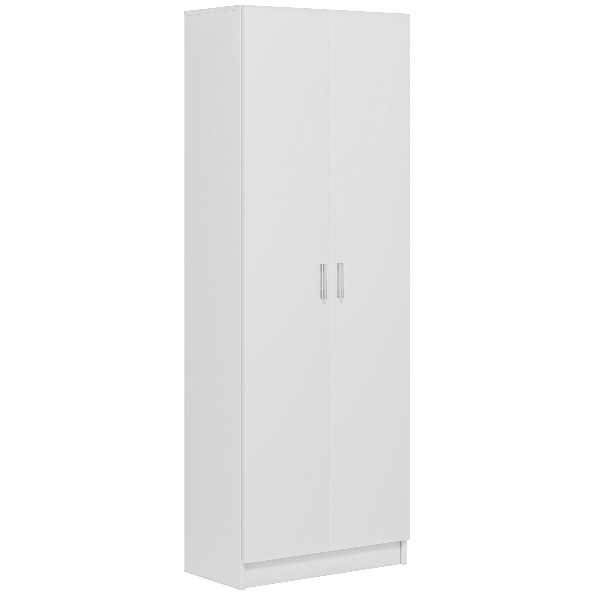 Multi-Purpose Wardrobe with Swing Doors, 5 Shelves, and 3 Adjustable Levels, Chipboard Wooden Credenza for Shoes, Entryway, Bedroom, and Bathroom, 60x31.5x165 cm, White