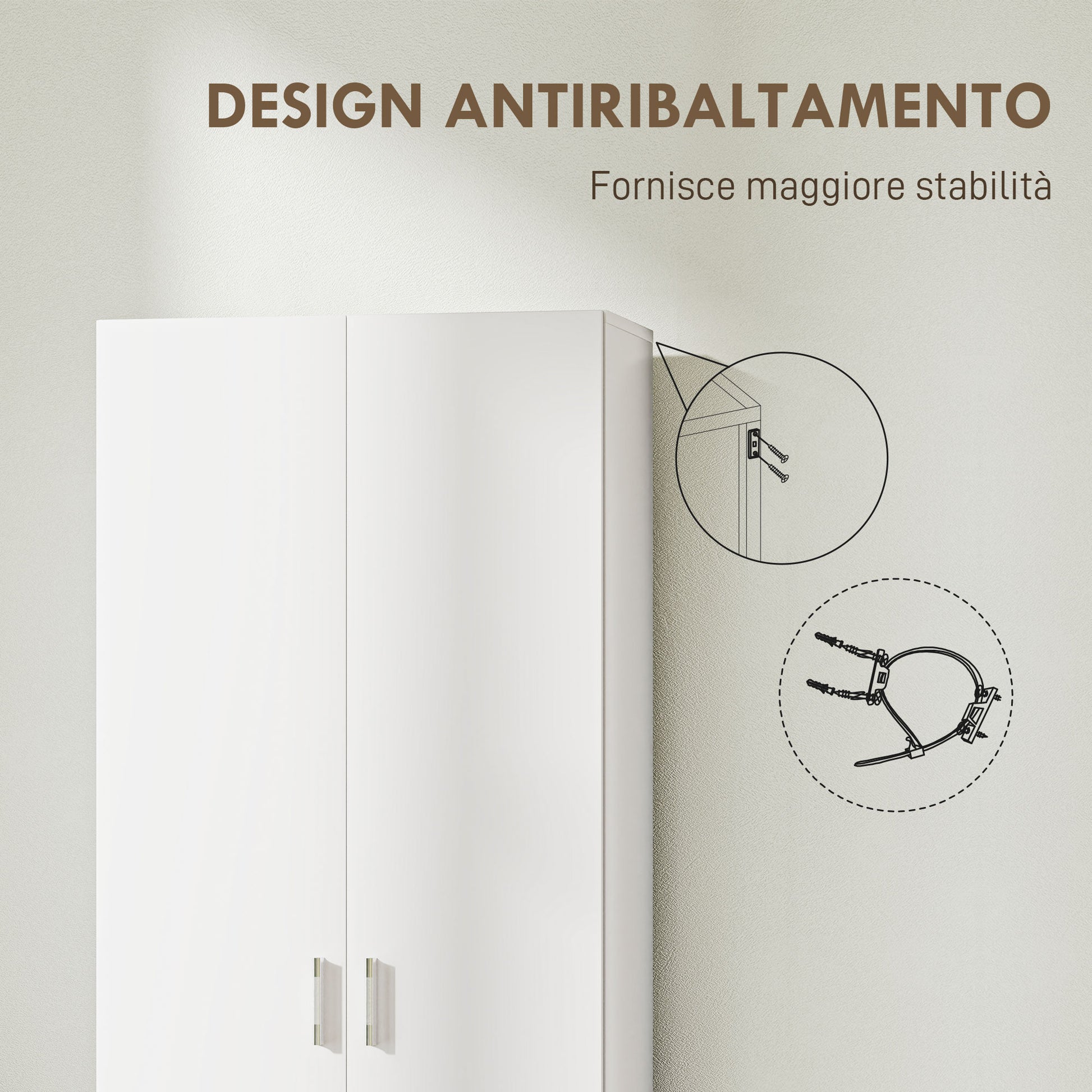 Multi-Purpose Wardrobe with Swing Doors, 5 Shelves, and 3 Adjustable Levels, Chipboard Wooden Credenza for Shoes, Entryway, Bedroom, and Bathroom, 60x31.5x165 cm, White