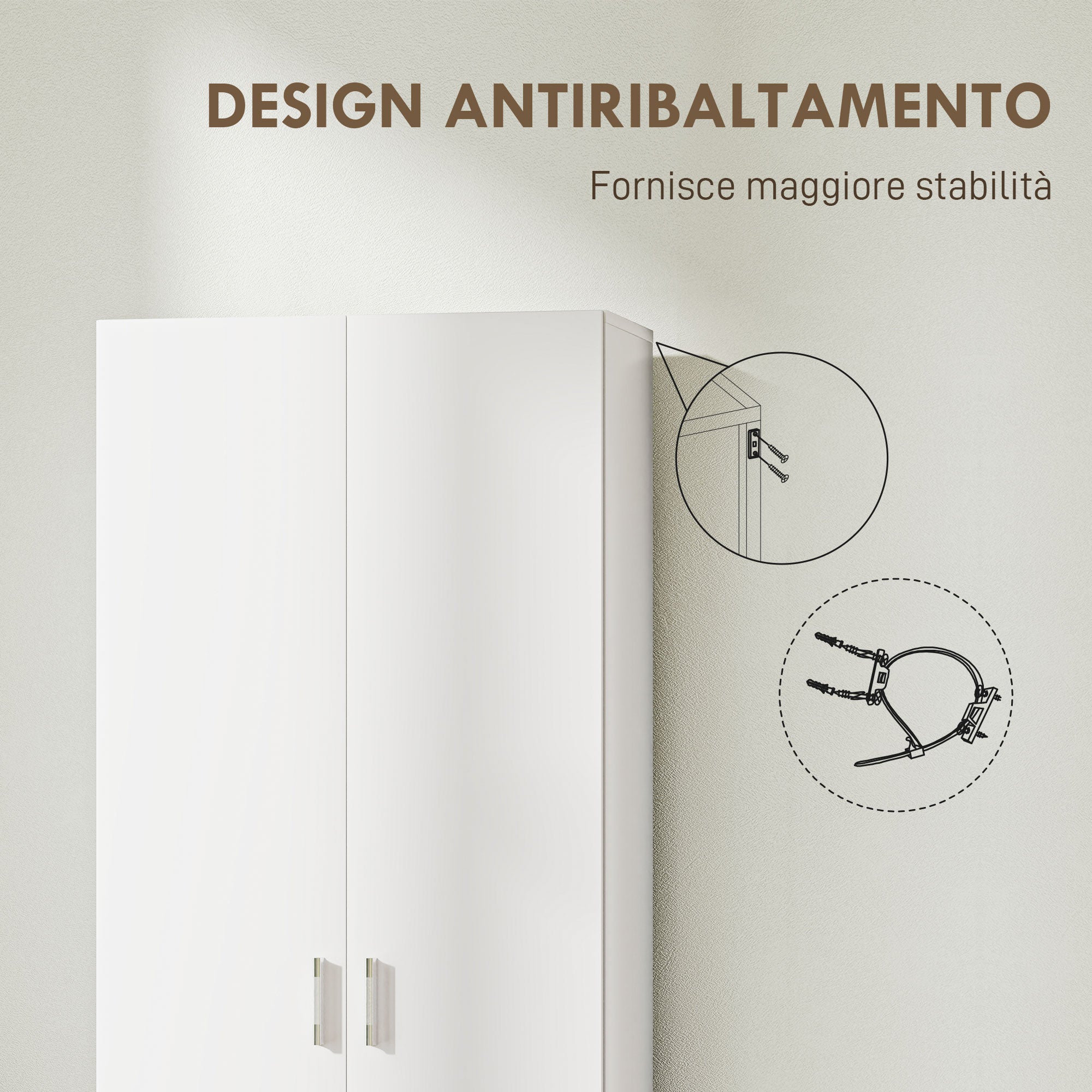 Multi-Purpose Wardrobe with Swing Doors, 5 Shelves, and 3 Adjustable Levels, Chipboard Wooden Credenza for Shoes, Entryway, Bedroom, and Bathroom, 60x31.5x165 cm, White