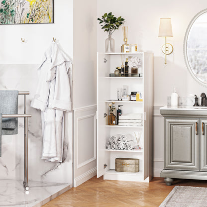 Multi-Purpose Wardrobe with Swing Doors, 5 Shelves, and 3 Adjustable Levels, Chipboard Wooden Credenza for Shoes, Entryway, Bedroom, and Bathroom, 60x31.5x165 cm, White