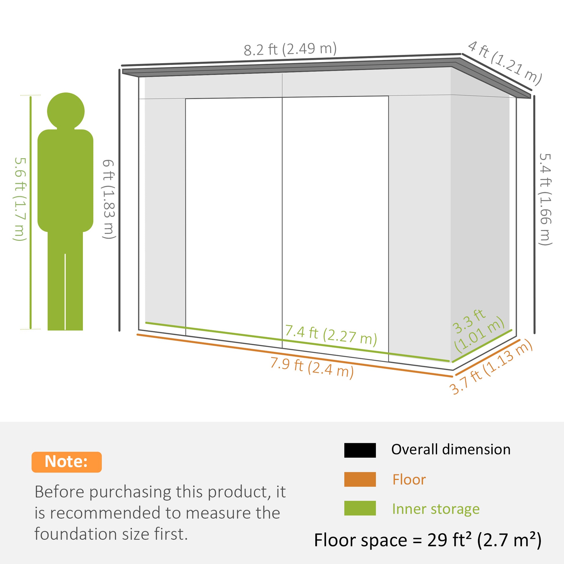 Metal Tool Shed 4.1 m² 249x121x183cm Shed with Pent Roof Lockable Double Door Window Garden House Outdoor Garden Shed Cabinet for Backyard Green