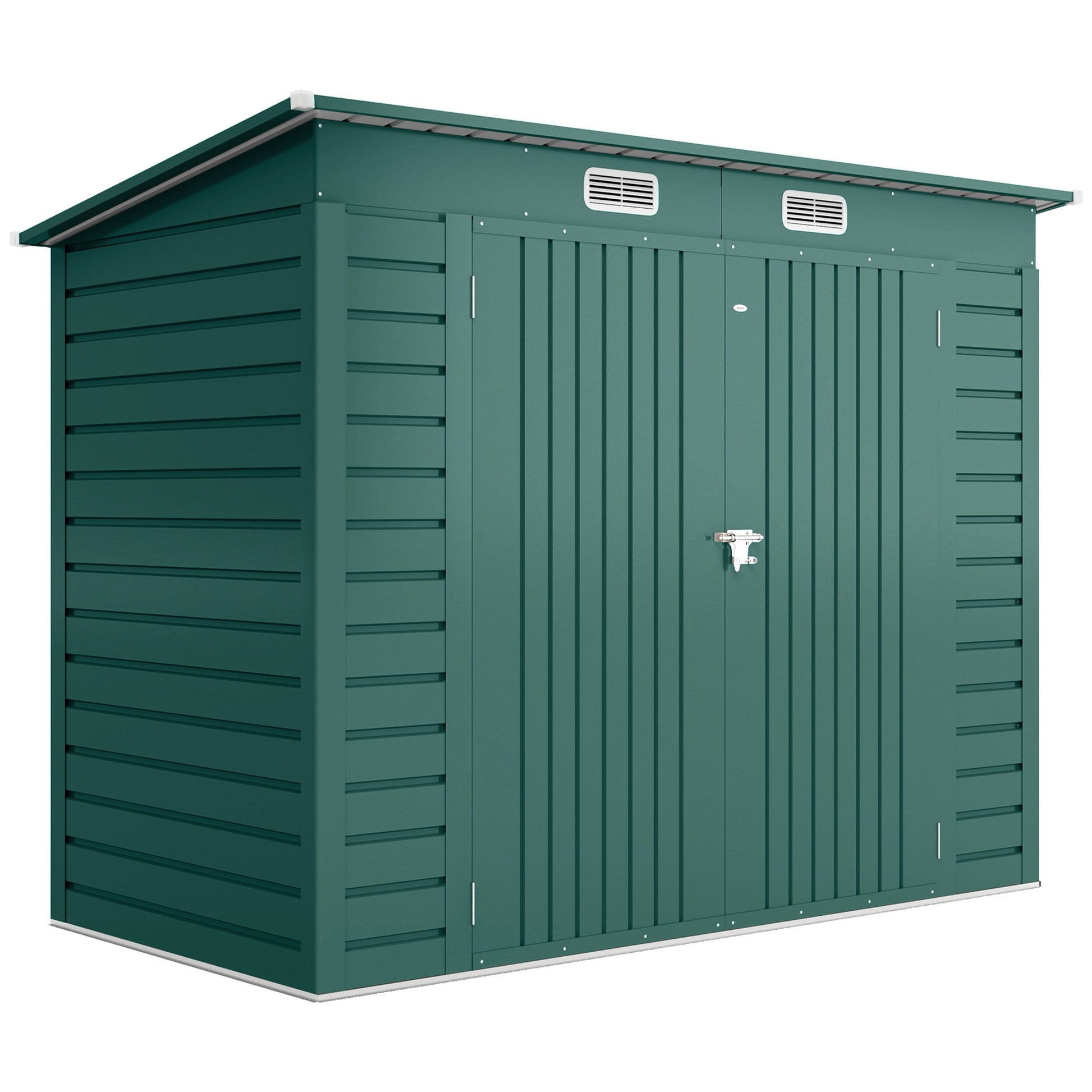 Metal Tool Shed 4.1 m² 249x121x183cm Shed with Pent Roof Lockable Double Door Window Garden House Outdoor Garden Shed Cabinet for Backyard Green