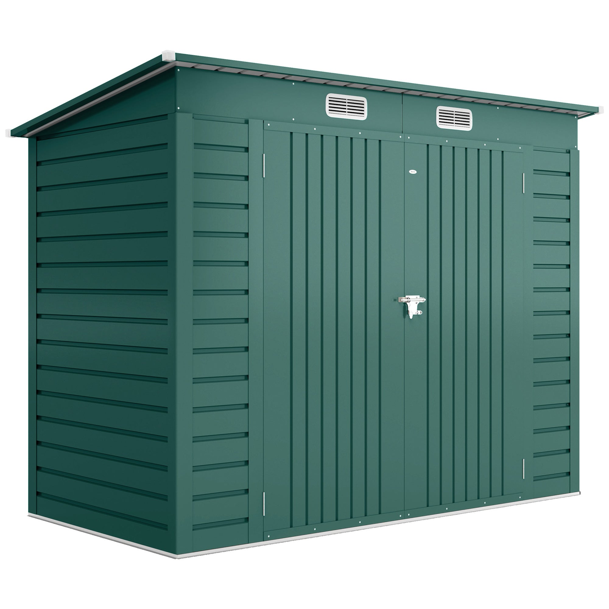 Metal Tool Shed 4.1 m² 249x121x183cm Shed with Pent Roof Lockable Double Door Window Garden House Outdoor Garden Shed Cabinet for Backyard Green