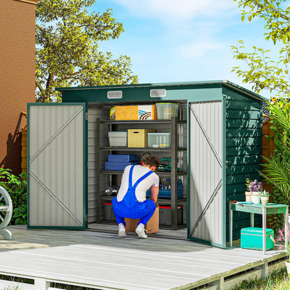 Metal Tool Shed 4.1 m² 249x121x183cm Shed with Pent Roof Lockable Double Door Window Garden House Outdoor Garden Shed Cabinet for Backyard Green