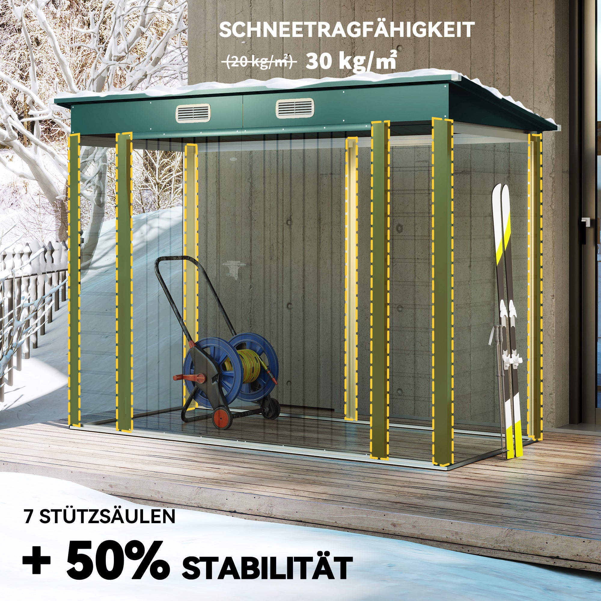 Metal Tool Shed 4.1 m² 249x121x183cm Shed with Pent Roof Lockable Double Door Window Garden House Outdoor Garden Shed Cabinet for Backyard Green