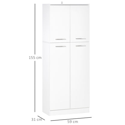 Tall 2-Door Auxiliar Storage Cabinet with 5 Shelves and Adjustable Shelves Modern for Living Room Bedroom Kitchen 59x31x155 cm White