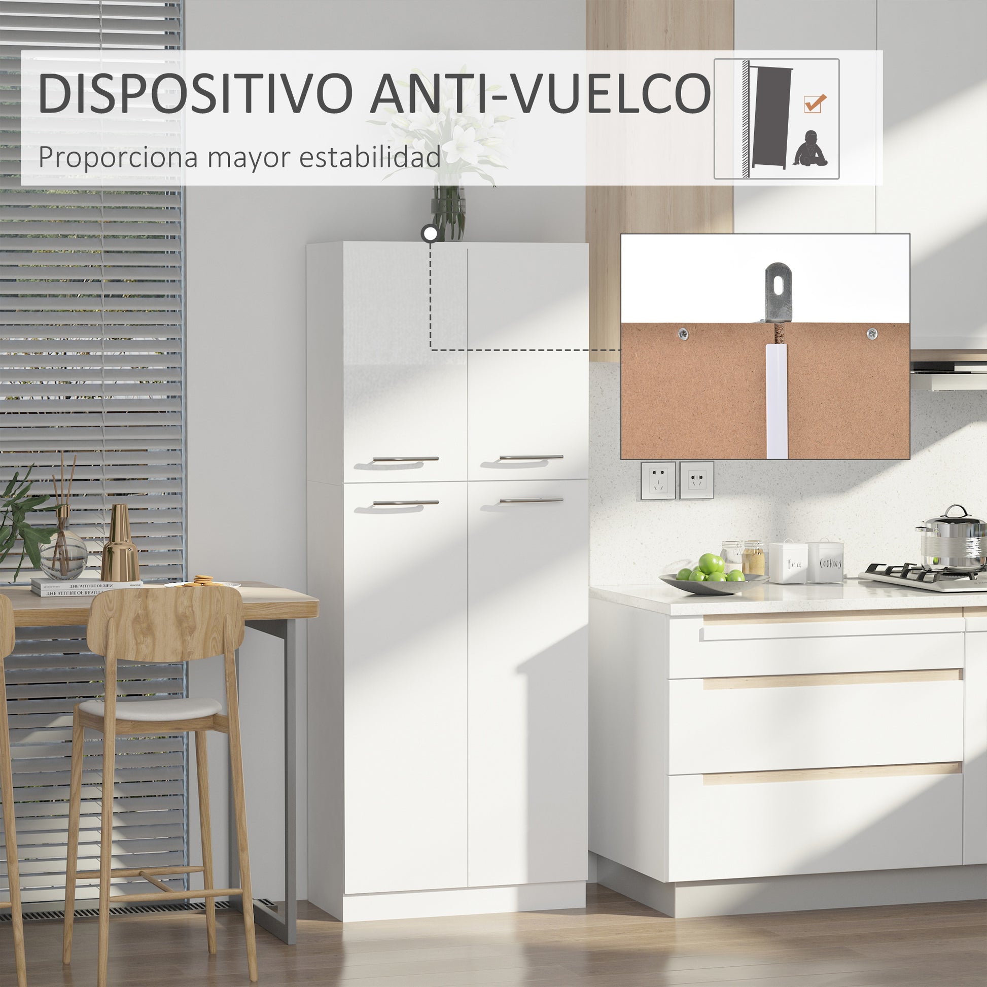 Tall 2-Door Auxiliar Storage Cabinet with 5 Shelves and Adjustable Shelves Modern for Living Room Bedroom Kitchen 59x31x155 cm White
