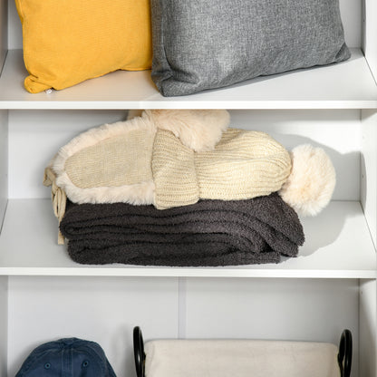 Tall 2-Door Auxiliar Storage Cabinet with 5 Shelves and Adjustable Shelves Modern for Living Room Bedroom Kitchen 59x31x155 cm White