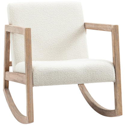 Rocking Chair with Wooden Frame Upholstered Relax Chair Armchair Lounge with Padded Seat Rubberwood Cream 60 x 81 x 71 cm