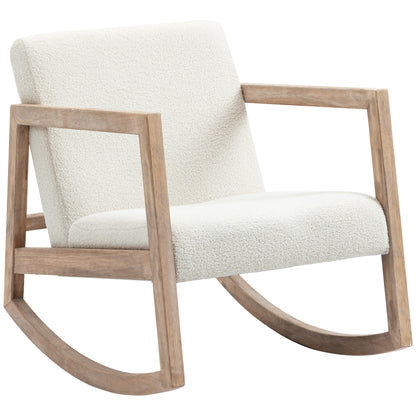 Rocking Chair with Wooden Frame Upholstered Relax Chair Armchair Lounge with Padded Seat Rubberwood Cream 60 x 81 x 71 cm