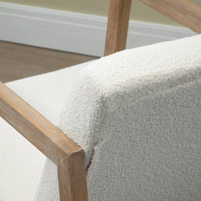 Rocking Chair with Wooden Frame Upholstered Relax Chair Armchair Lounge with Padded Seat Rubberwood Cream 60 x 81 x 71 cm