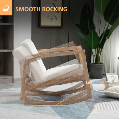 Rocking Chair with Wooden Frame Upholstered Relax Chair Armchair Lounge with Padded Seat Rubberwood Cream 60 x 81 x 71 cm