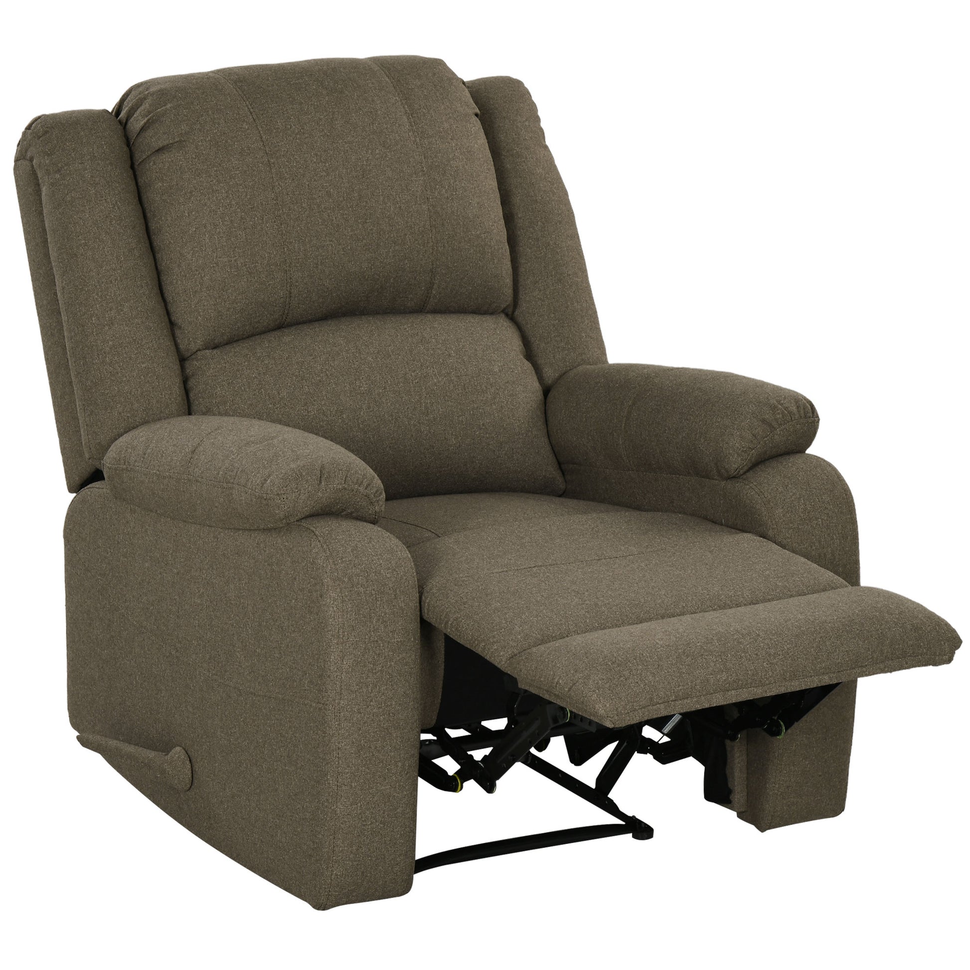 Manual Recliner Armchair with Lie Function, Linen Look, TV Chair with Side Handle, Footrest, Up to 150 kg Load Capacity, for Living Room, Brown