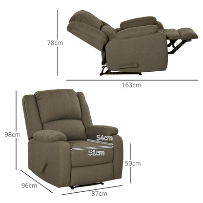Manual Recliner Armchair with Lie Function, Linen Look, TV Chair with Side Handle, Footrest, Up to 150 kg Load Capacity, for Living Room, Brown