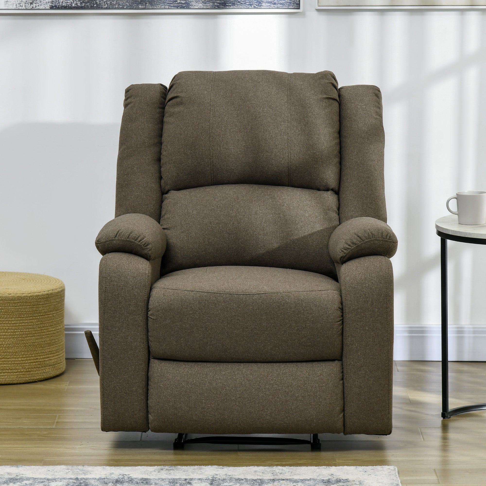 Manual Recliner Armchair with Lie Function, Linen Look, TV Chair with Side Handle, Footrest, Up to 150 kg Load Capacity, for Living Room, Brown