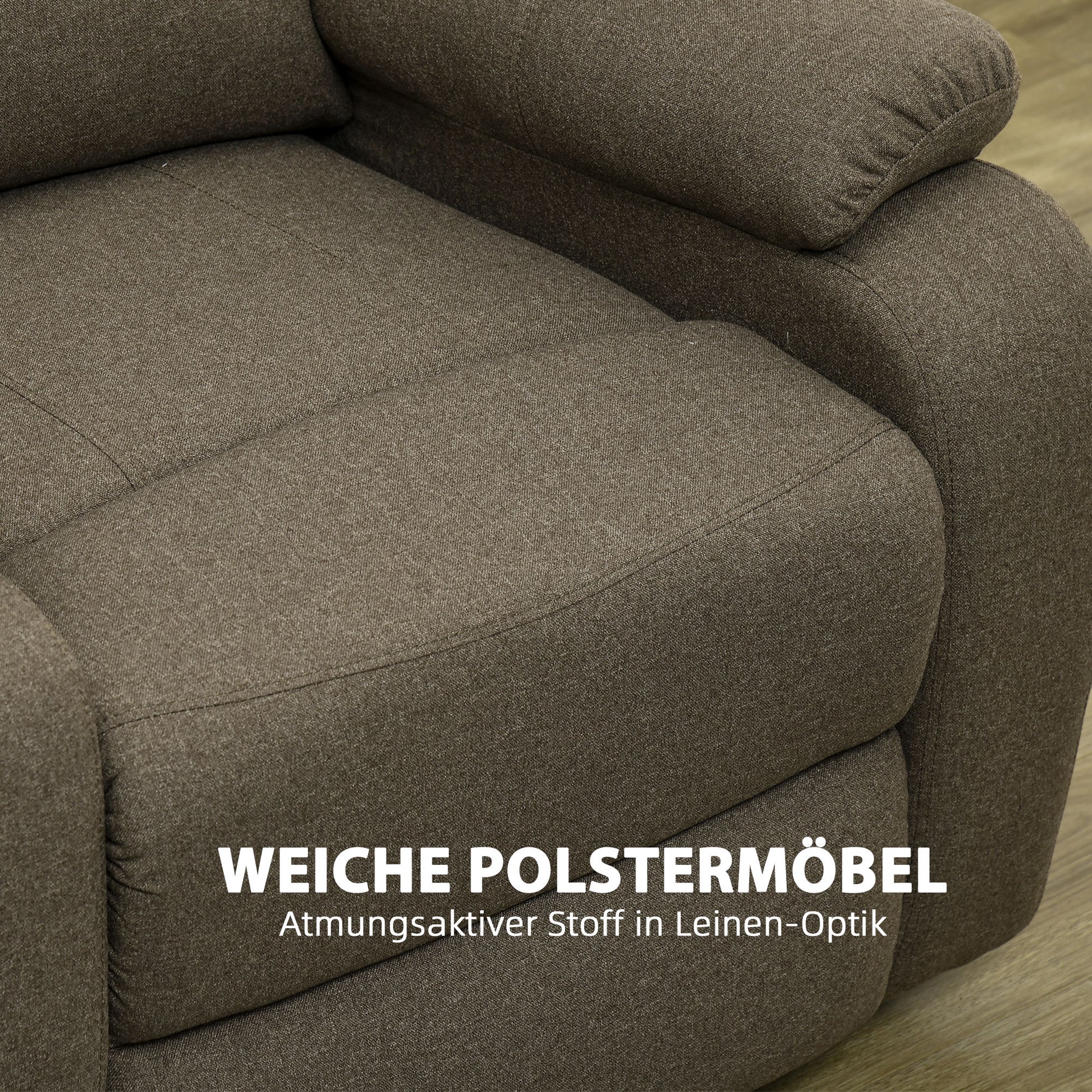 Manual Recliner Armchair with Lie Function, Linen Look, TV Chair with Side Handle, Footrest, Up to 150 kg Load Capacity, for Living Room, Brown