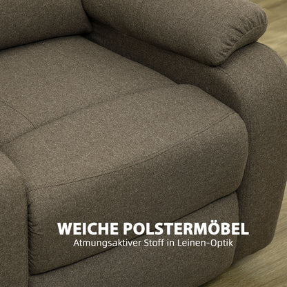 Manual Recliner Armchair with Lie Function, Linen Look, TV Chair with Side Handle, Footrest, Up to 150 kg Load Capacity, for Living Room, Brown