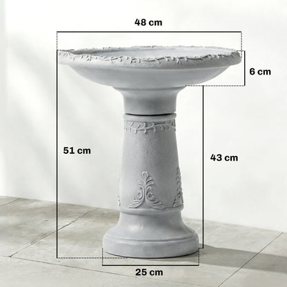 Resin Stone-Look Bird Bath, 20 in (51 cm) — Freestanding Garden Feeder & Bath, Gray