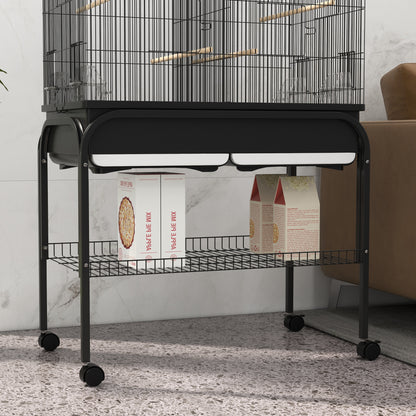 Large Bird Cage, Parrot Cage, Indoor Outdoor Bird Aviary, with Stand, Wheels for Cockatoos Parakeets Canaries Parrots, Steel, 85 x 49 x 119 cm, Black