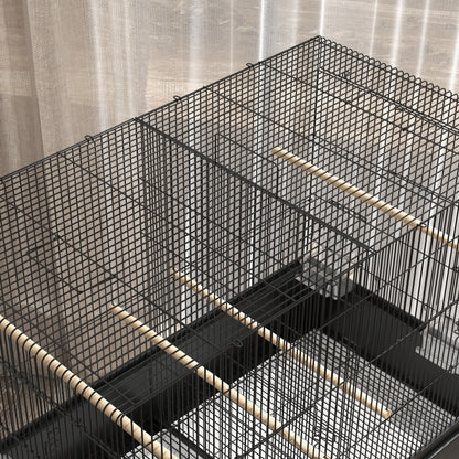 Large Bird Cage, Parrot Cage, Indoor Outdoor Bird Aviary, with Stand, Wheels for Cockatoos Parakeets Canaries Parrots, Steel, 85 x 49 x 119 cm, Black