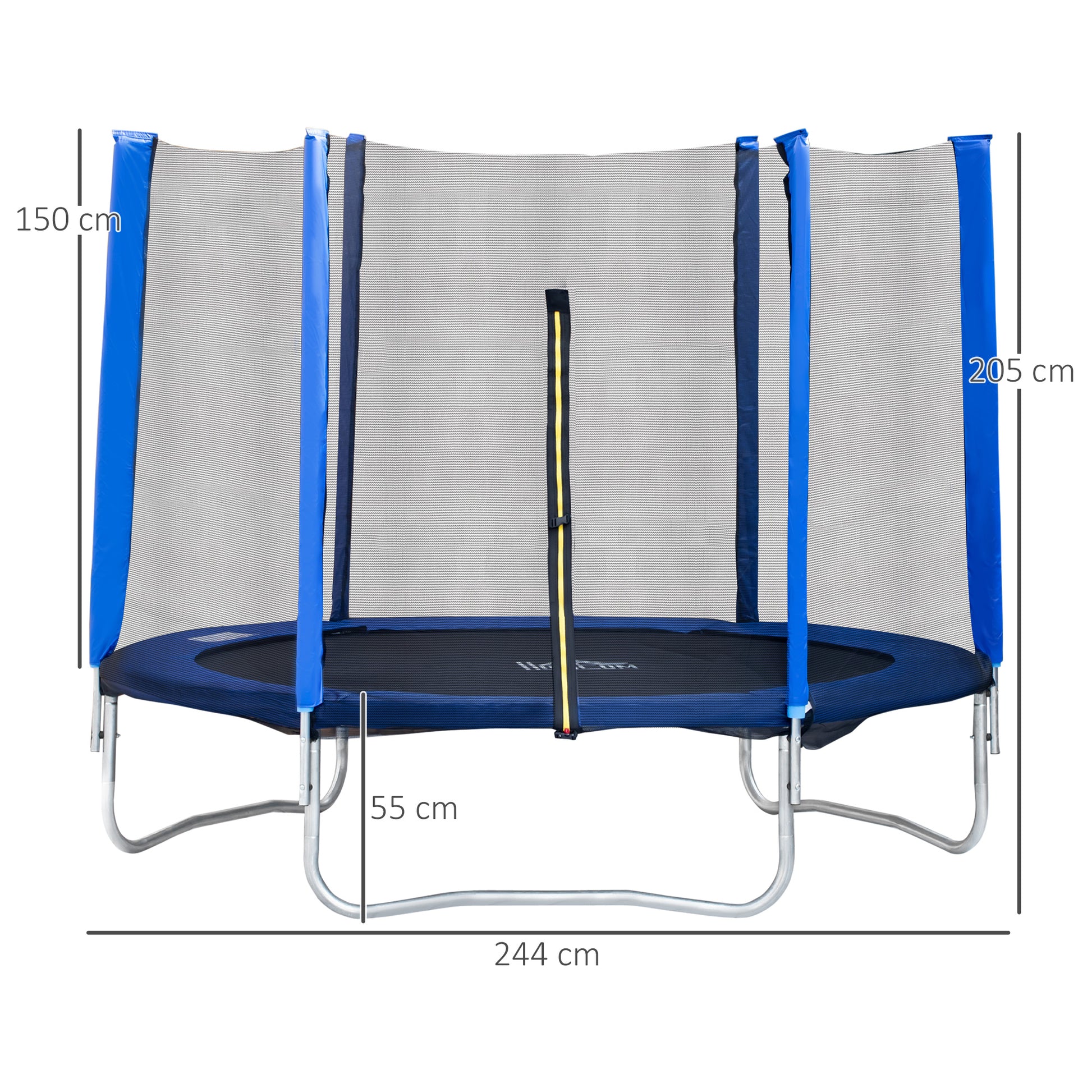 Elastic Trampoline for Children and Adults with Safety Net Padded Poles, Garden Trampoline, 244x244x205, Blue and Black